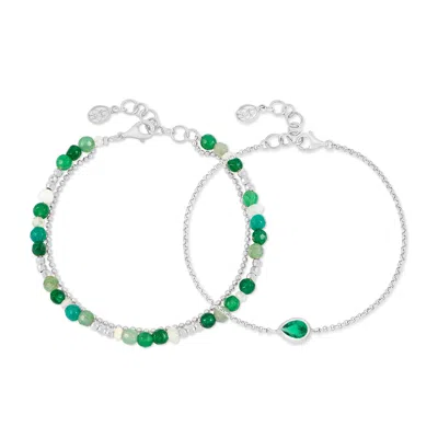 Dower & Hall Evergreen Bracelet Stack In Green