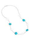 Dower & Hall Women's Silver Turquoise Gemstone & Baroque Pearl Pebble Necklace In Silver
