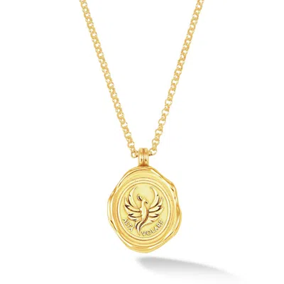Dower & Hall Gold Mens Fly High Phoenix Talisman Necklace In Vermeil