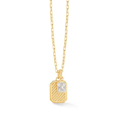 Dower & Hall Gold / White Men's White Topaz Octagon Humbug Paperclip Necklace  In Gold Vermeil