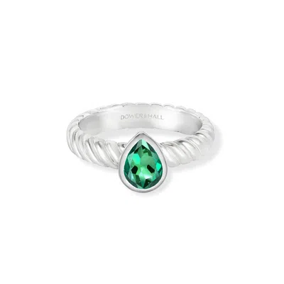 Dower & Hall Green Garnet Pear Twist Twinkle Ring In Silver