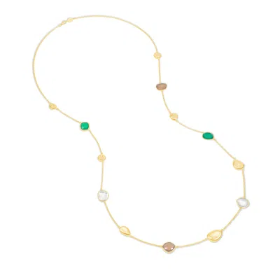 Dower & Hall Green Gemstones & Pebbles Long Necklace In Gold
