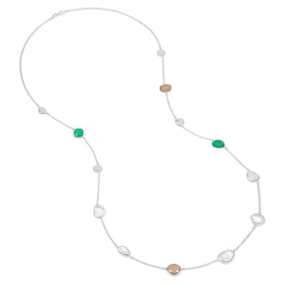 Pre-owned Dower & Hall Green Gemstones & Pebbles Long Necklace In Sterling Silver