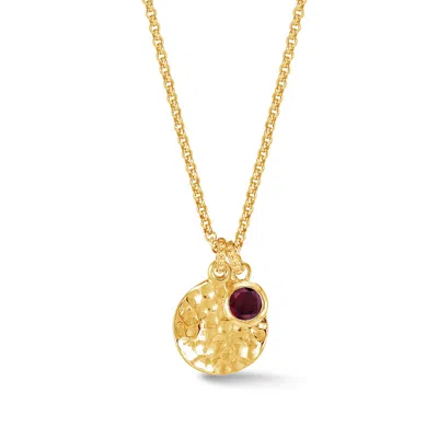 Dower & Hall Hammered Disc & 5mm Garnet Array Pendant In Gold