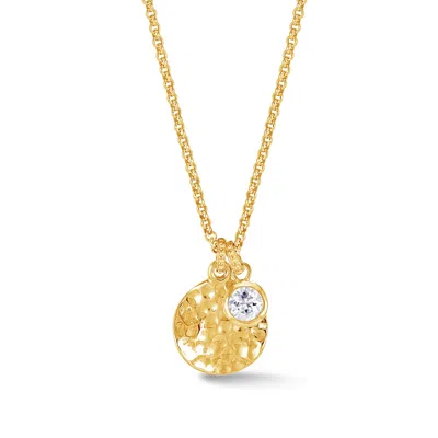 Dower & Hall Hammered Disc & 5mm White Topaz Array Pendant In Gold
