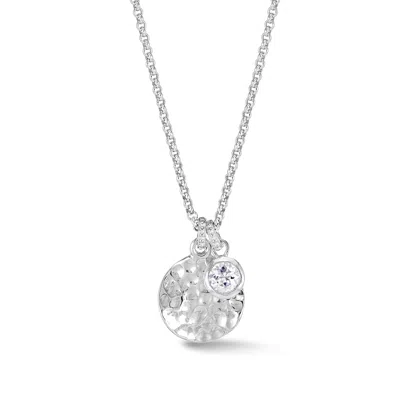 Dower & Hall Hammered Disc & 5mm White Topaz Array Pendant In Silver
