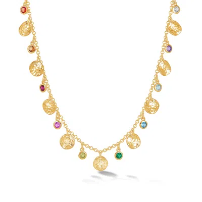 Dower & Hall Hammered Disc & Mixed Gemstone Array Necklace