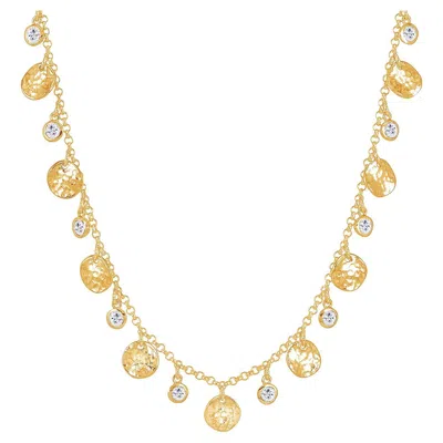 Pre-owned Dower & Hall Hammered Disc & White Sapphire Array Necklace In 18ct Gold Vermeil