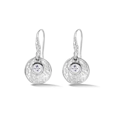 Dower & Hall Hammered Disc & White Topaz Array Drop Earrings In Silver