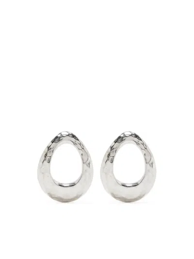 Dower & Hall Hammered-finish Oval Earrings In Silver