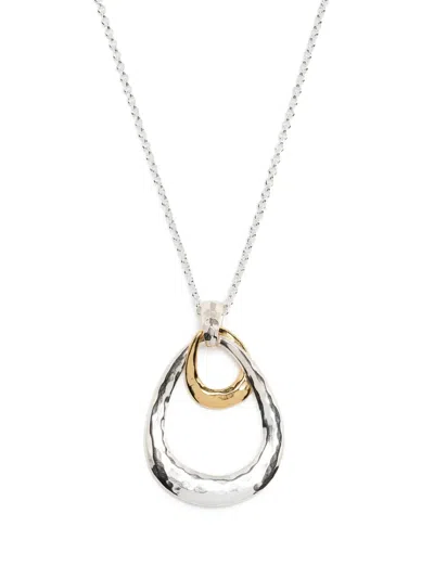 Dower & Hall Hammered-finish Oval-pendant Necklace In Silver