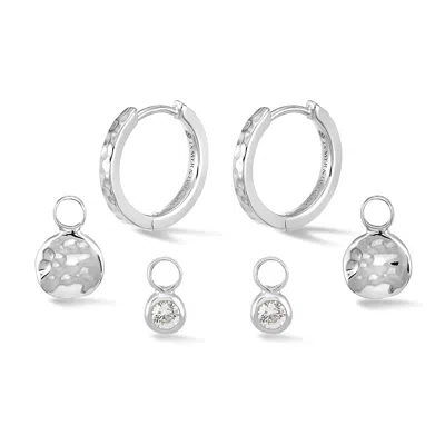 Dower & Hall Hammered Hoops Disc & Dewdrop Set In Metallic