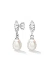 Dower & Hall Hammered Marquise And White Freshwater Pearl Drop Earrings In 银色