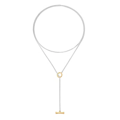 Dower & Hall Hammered T-bar Lariat Necklace In Silver,gold