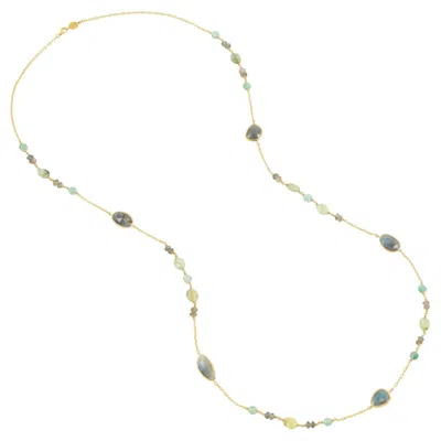 Pre-owned Dower & Hall Labradorite, Prehnite & Agate Array Necklace In Gold Vermeil In Multi