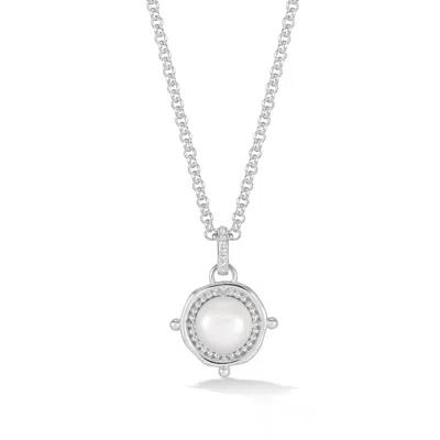 Dower & Hall Large 'guiding Pearl' Narrative™ Talisman Charm Pendant In Silver,gold,white