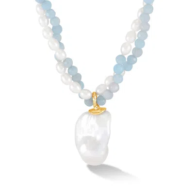 Dower & Hall Large Keshi Pearl & Aquamarine Twist Necklace In Blue