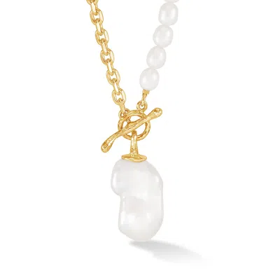 Dower & Hall Large Keshi Pearl Drop Chain Necklace In Gold