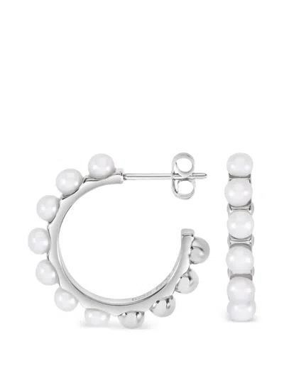 Dower & Hall Large White Timeless Pearl Hoops In Metallic