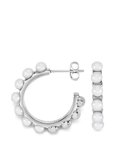 Dower & Hall Large Timeless Pearl-embellished Hoop Earrings In Silver