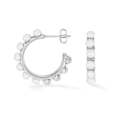 Dower & Hall Large White Timeless Pearl Hoops In Metallic