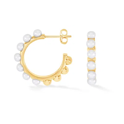 Dower & Hall Large White Timeless Pearl Hoops In Pattern