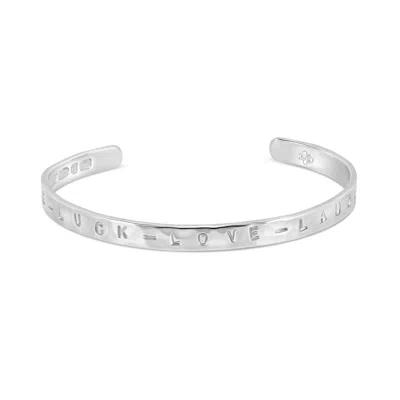 Dower & Hall ‘life Luck Love Laughter' Hand-stamped Hammered Nomad Bangle In Silver