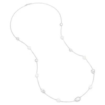 Pre-owned Dower & Hall Long Baroque Pearl & Pebble Necklace In Sterling Silver In Multi