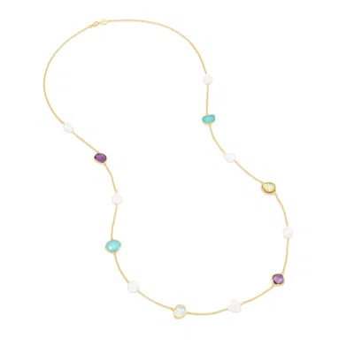 Dower & Hall Long Candy Gemstone & Baroque Pearl Necklace In Gold