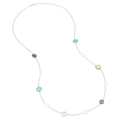 Pre-owned Dower & Hall Long Candy Gemstone & Baroque Pearl Necklace In Sterling Silver In Multi