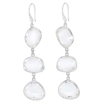 Pre-owned Dower & Hall Long Rock Crystal Pebble Drop Earrings In Sterling Silver In Multi