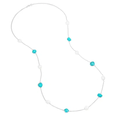 Pre-owned Dower & Hall Long Turquoise & Baroque Pearl Necklace In Sterling Silver In Multi