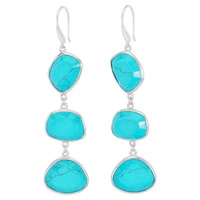 Pre-owned Dower & Hall Long Turquoise Pebble Drop Earrings In Sterling Silver In Multi
