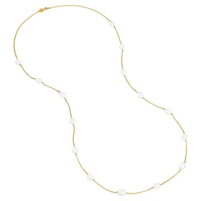Pre-owned Dower & Hall Long White Baroque Pearl Chain Necklace In 18ct Gold Vermeil
