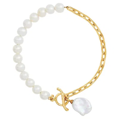 Pre-owned Dower & Hall Luna Freshwater & Keshi Pearl Bracelet In 18ct Gold Vermeil In Multi