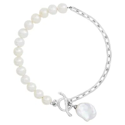 Pre-owned Dower & Hall Luna Freshwater & Keshi Pearl Bracelet In Sterling Silver In Multi