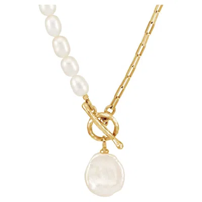 Pre-owned Dower & Hall Luna Medium Freshwater Pearl, Chain And Keshi Drop Necklace In 18ct Gold Vermeil In Multi