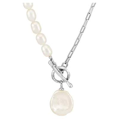 Pre-owned Dower & Hall Luna Medium Freshwater Pearl, Chain And Keshi Drop Necklace In Sterling Silver In Multi