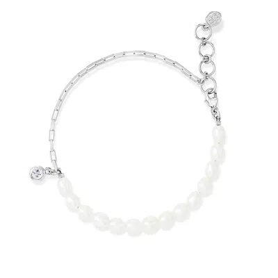 Dower & Hall Luna White Pearl, Chain & White Topaz Drop Bracelet