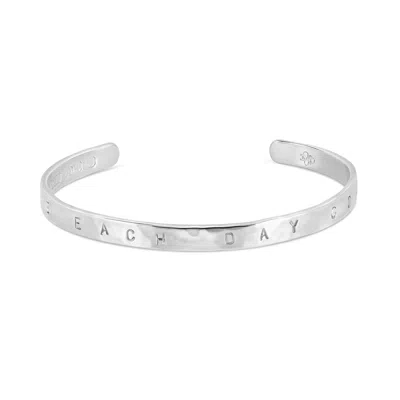 Dower & Hall ‘make Each Day Count' Hand-stamped Hammered Nomad Bangle In Silver