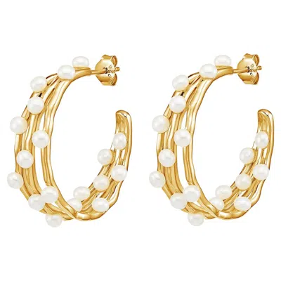 Pre-owned Dower & Hall Medium Triple Row Waterfall Pearl Hoops In Gold In Multi