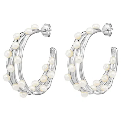 Pre-owned Dower & Hall Medium Triple Row Waterfall Pearl Hoops In Silver In Multi
