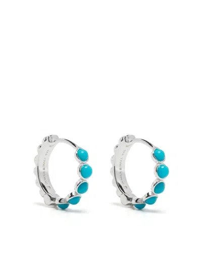 Dower & Hall Medium Turquoise Huggie Hoops In Silver