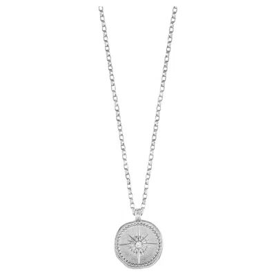 Pre-owned Dower & Hall Men's 9k White Gold Diamond True North Tiny Talisman Necklace