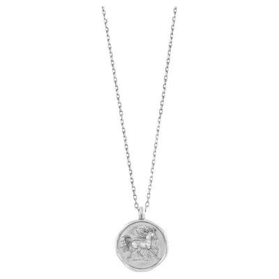 Pre-owned Dower & Hall Men's 9k White Gold Fire Horse Tiny Talisman Necklace