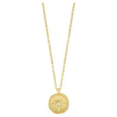 Pre-owned Dower & Hall Men's 9k Yellow Gold Diamond True North Tiny Talisman Necklace