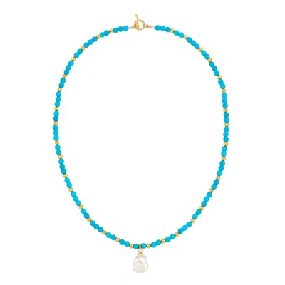 Dower & Hall Men's Blue Turquise Keshi Pearl Halo Necklace