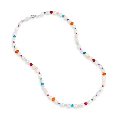 Dower & Hall Men's Carnival Pearl Necklace In Sterling Silver In Gray