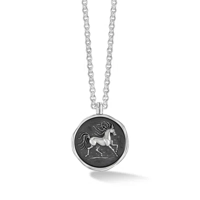 Dower & Hall Men's Fire Horse Talisman Necklace In Oxidised Silver