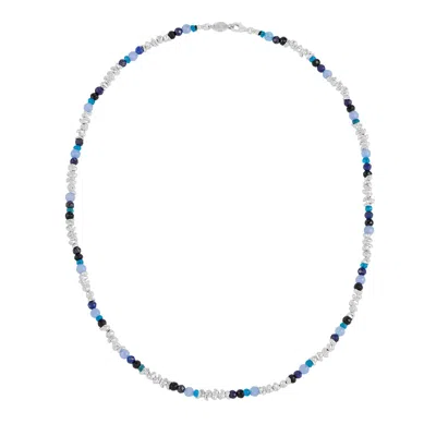 Dower & Hall Men Gemstones Jagged Silver Nugget Necklace In Blue